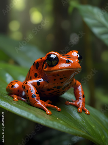 red frog on green leaf