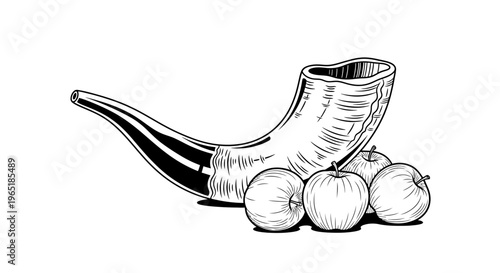 cornucopia with apples, horn of plenty