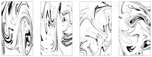 Abstract Black and White Liquid Background Set. Black and White Liquid Motion Abstract Set