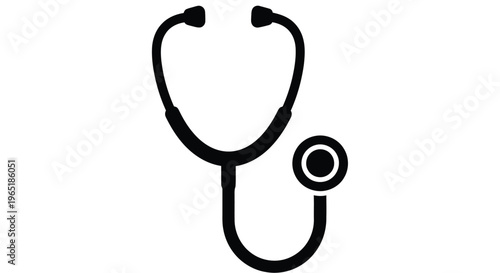 Simple black and white illustration of a medical stethoscope on a white background