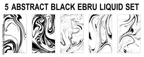 Black and White Liquid Wave Design Collection. Black and White Ebru Liquid Bundle.