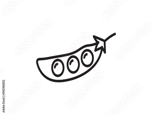 A simple line drawing of a pea pod with three peas