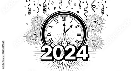 New Year 2024 clock midnight celebration