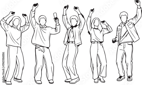 A group of people are dancing and having fun. Scene is lively and energetic. Vector. Silhouette illustration.