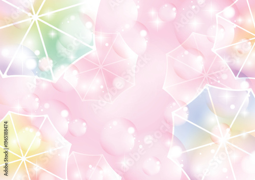 ファンシー傘背景、梅雨、イラスト、かわいい、ピンク