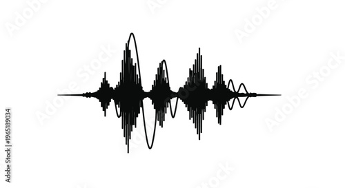 Audio waveform displays sound energy peaks across a pure white canvas visually.