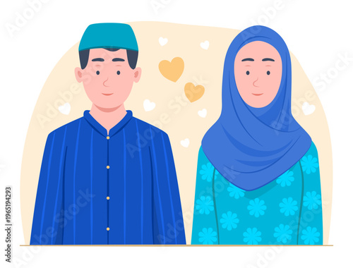 Couple of Muslim Lovers in Traditional Islamic Clothing for Love Affection and Relationship Concept Illustration Clip Art