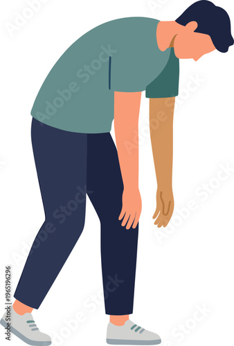 Man bending over with a posture of sadness or pain in a simple illustration