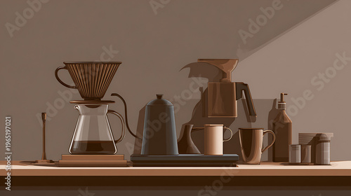 Coffee brewing setup with equipment and warm ambiance