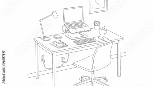 Minimalist Home Office Setup with Laptop and Desk Accessories.