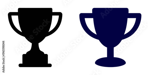 Trophy cup silhouettes representing success and victory | minimalist black and dark blue prize icons for achievement and sports competition awards