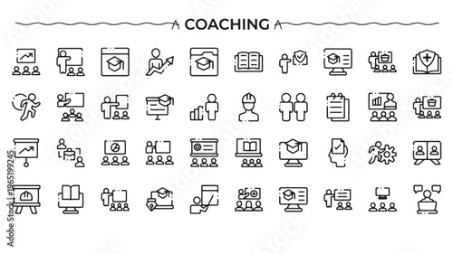Coaching Icons Set for Business Training Leadership Development and Mentorship Line Vector set's