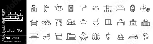 Icons set - construction, home repair tools. Real estate set of web icons in line style. Vector illustration