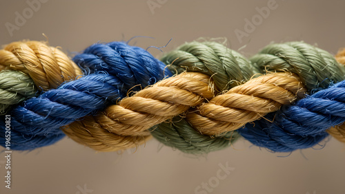 Close-up of Hand-Knot Rope with Natural and Colored Ends