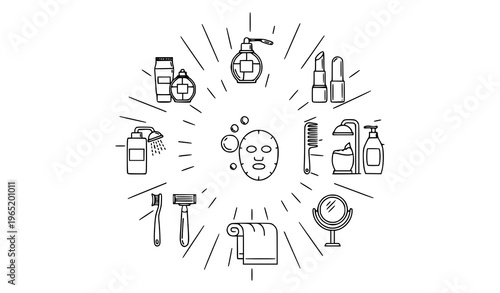Personal care outline icon set with beauty hygiene skincare and daily routine symbols