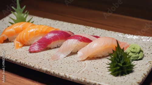 Assorted Sushi Nigiri On Ceramic Plate