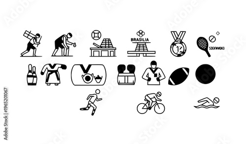 Modern sports line icon collection with tennis boxing wrestling and fitness elements