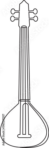 Traditional indian bowed string instrument sarangi continuous line art