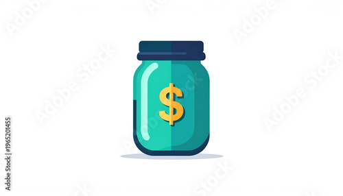Green jar with dollar sign illustration for savings and finance in vector design