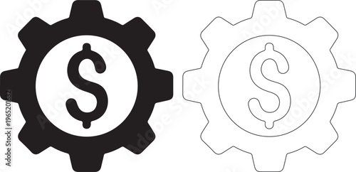 Black and white gear icons with dollar signs
