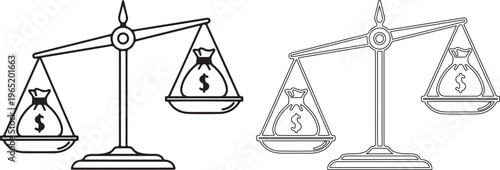 Black and white scales with dollar signs on weights