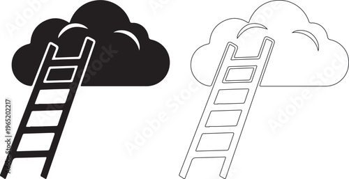 Black and white illustrations of ladders leading to clouds