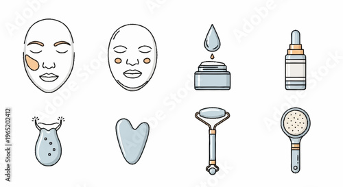 A collection of facial care and beauty icons.