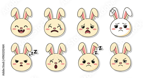 Exaggerated Expressions in Rows, Digital Illustration Showcasing Diverse Emotions and Characters