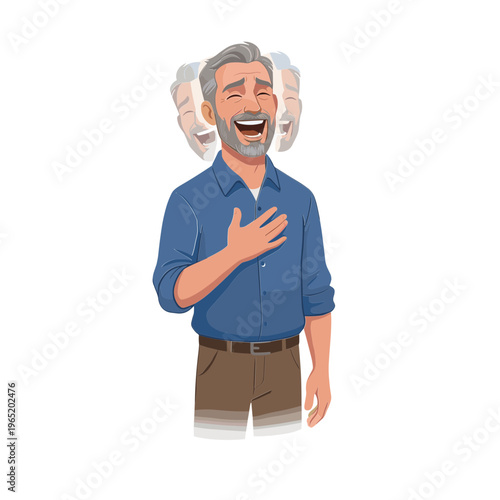 A cheerful man with a big smile and money flying around him