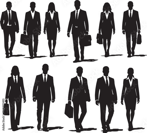 Silhouette of Business People Walking in Suits