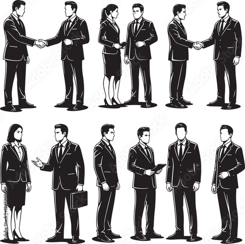 Business People Interactions and Meetings in Black and White