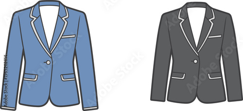 Blazer jacket mockup set, front view formal suit apparel clothing template vector illustration isolated design