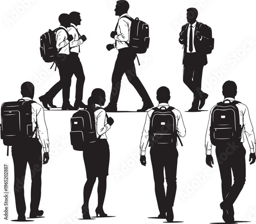 Silhouette of Business People Walking with Backpacks