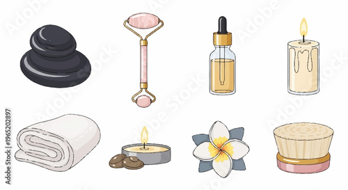 Spa and wellness icons with towels and candles.