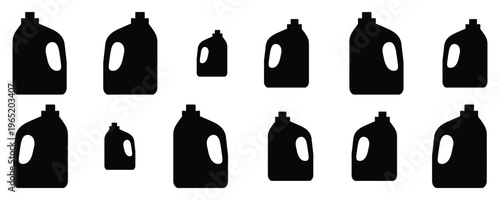 Collection of black plastic gallon jug silhouettes on white background