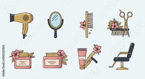 Hair salon beauty tools and products.