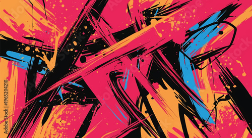 Modern vector illustration of bold graffiti splash composition with vibrant paint strokes, urban abstract art wallpaper design