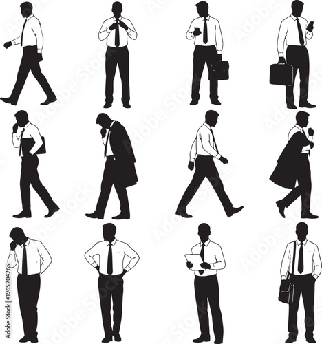 Flat Design Business Professionals Walking and Standing Vector Set