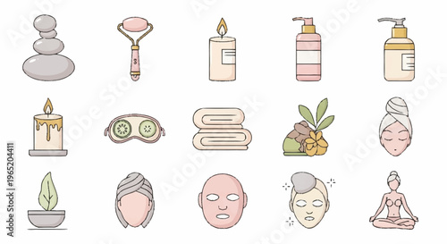 Spa and wellness icons for relaxation and beauty treatments.