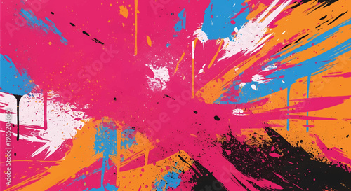 Modern vector illustration of bold graffiti splash composition with vibrant paint strokes, urban abstract art wallpaper design