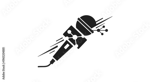 Microphone icon with network connections represents digital audio, broadcasting,.