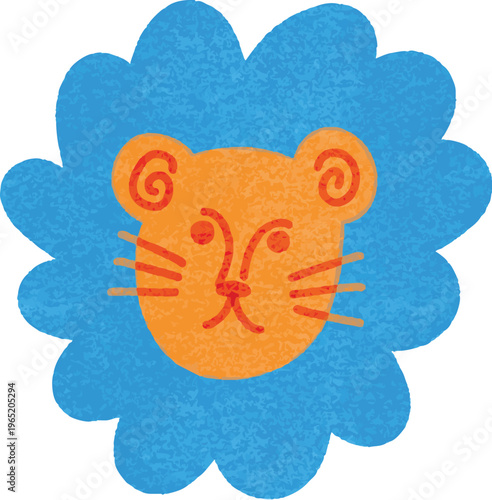 Lion Animals for Children Riso Art Style Illustration