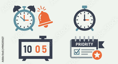 Collection of time management icons and symbols.