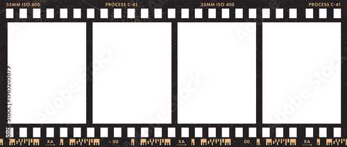 35mm film strip frame with blank white screen isolated on transparent background