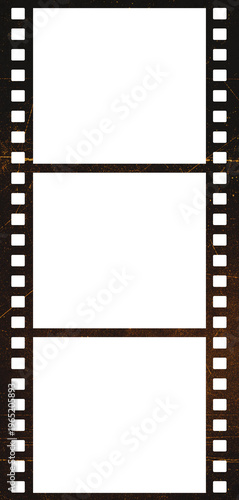 35mm film strip frame with blank white screen isolated on transparent background