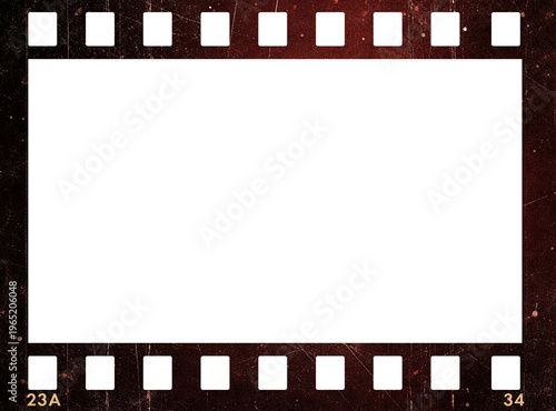 35mm film strip frame with blank white screen isolated on transparent background