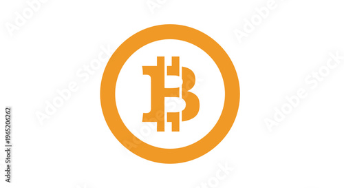 Bitcoin logo on orange background.