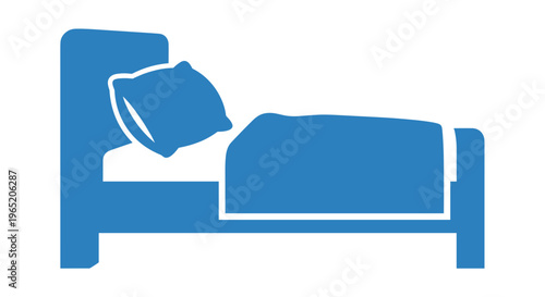Blue Bed with Pillow Icon.