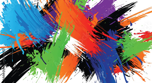 Modern vector illustration of colorful abstract paint splash design with chaotic brush gestures and high contrast neon tones for urban wallpaper aesthetic