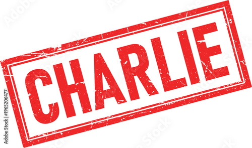 Red Distressed Rubber Stamp with the Word CHARLIE in a Box